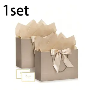 A set of gift bags, shopping bags, packaging pouches, Gift Wrapping Set, Party gift featuring handles and decorative bows. These paper bags are perfect for weddings, parties, Christmas, birthdays