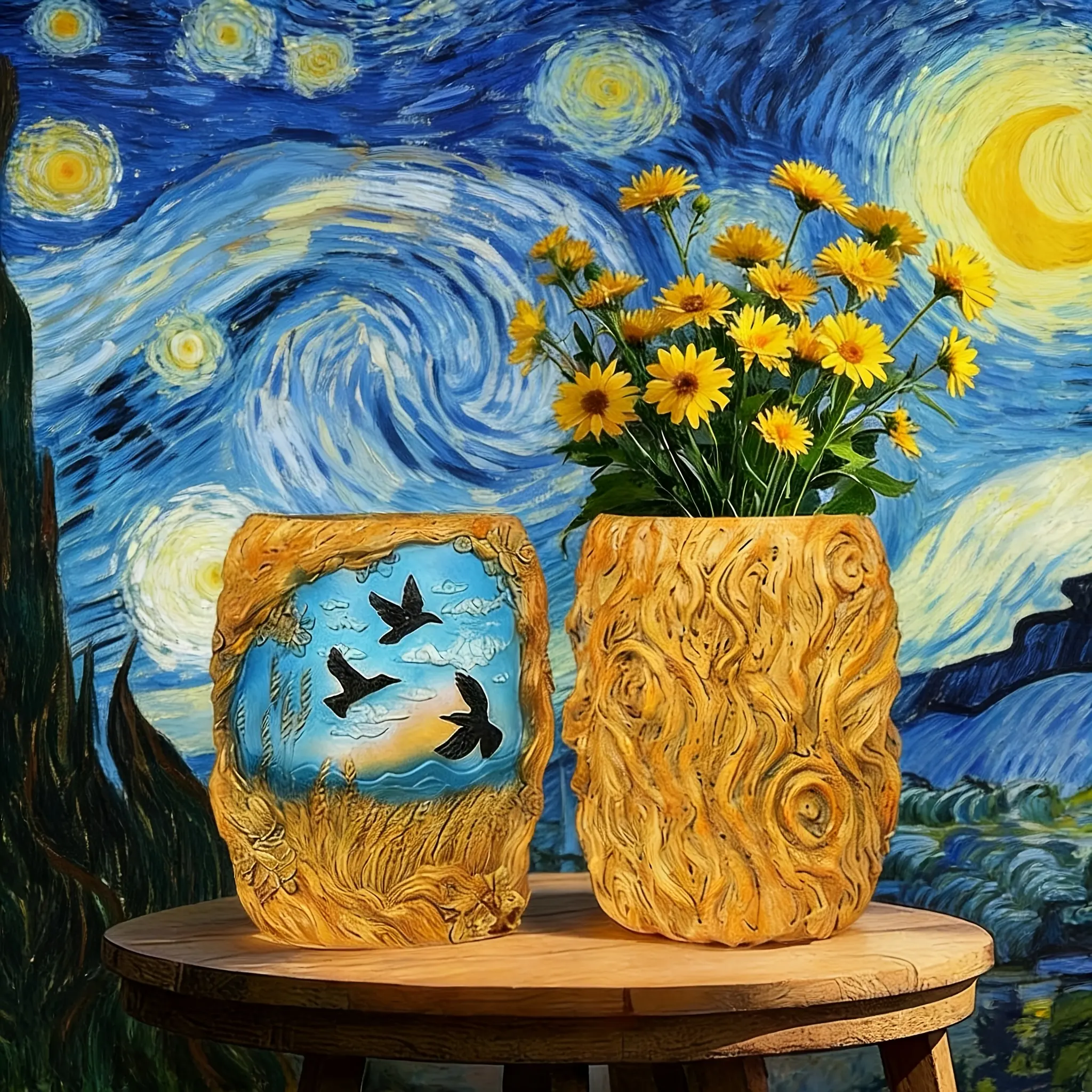 UWONDERFUL Weather-Resistant Lightweight Resin Decorative Vase - Round Artistic Wheatfield Handmade Plant Pot with Drainage Hole, Mother's Day Home Decor Gift for Indoor/Outdoor Plant Cultivation or Paint Storage, Decorative Vases, Artistic Vases
