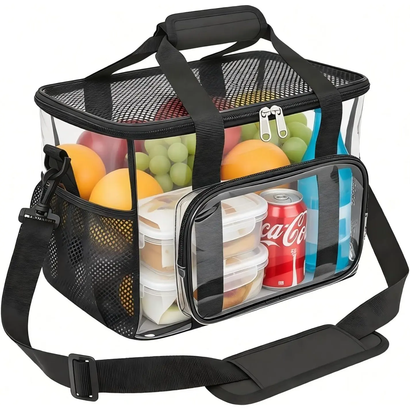 Clear Lunch Bags For Work, Transparent Lunch Bag Stadium Approved, Clear Bag with Adjustable Strap and Front Pocket for Men Women(12"x 9" x 9" Black)
