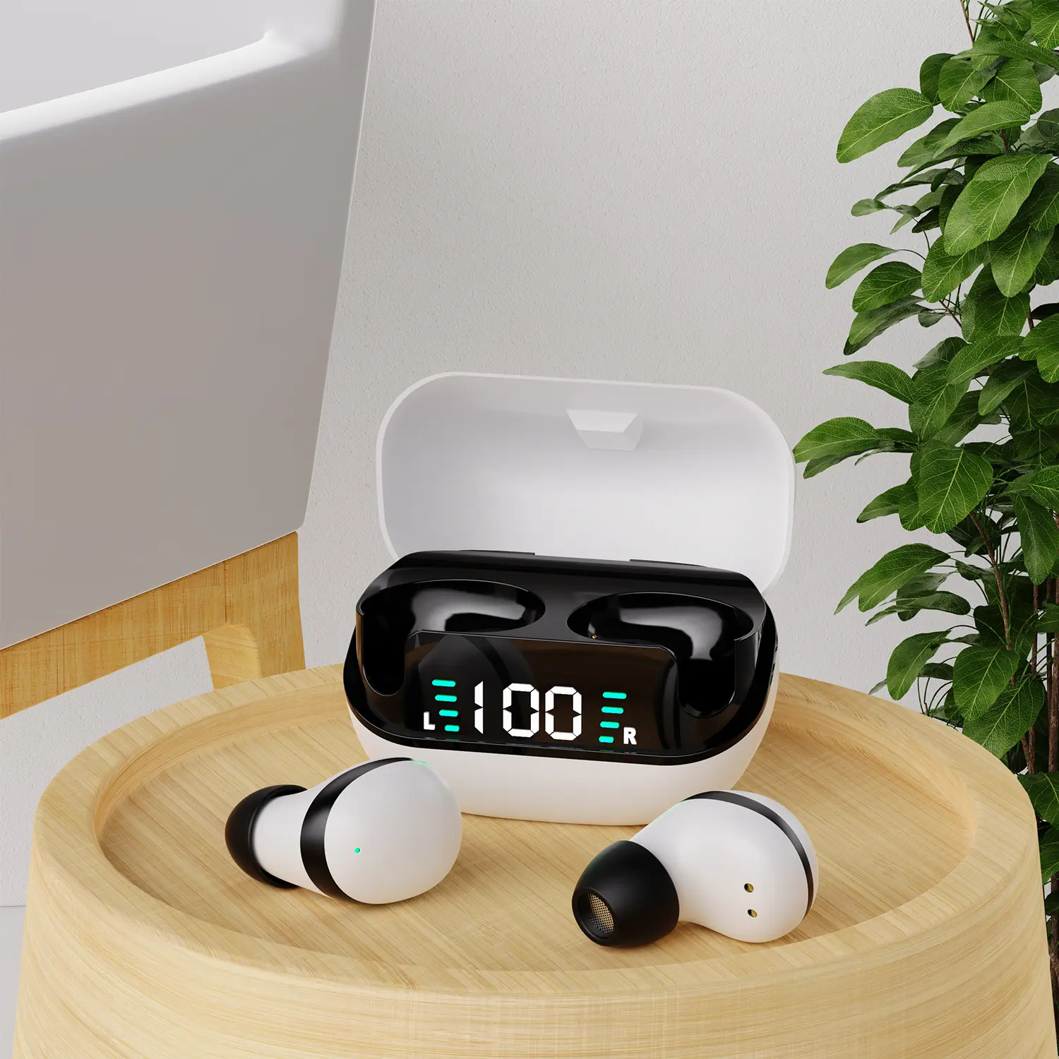 Wireless noise-canceling earbuds, Bluetooth 5.4 in-ear earphones with charging case,  Headset  deep bass stereo, clear calls, waterproof and sporty design, suitable for workouts and travel.Chargeable White Audio Earbud.
