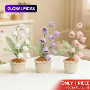 Cute Handmade Knitted Crochet Lily of the Valley Potted Décor, 1-Count Desktop and Home Decoration for Living Room and Bedroom, Perfect Holiday and Birthday Surprise Gift