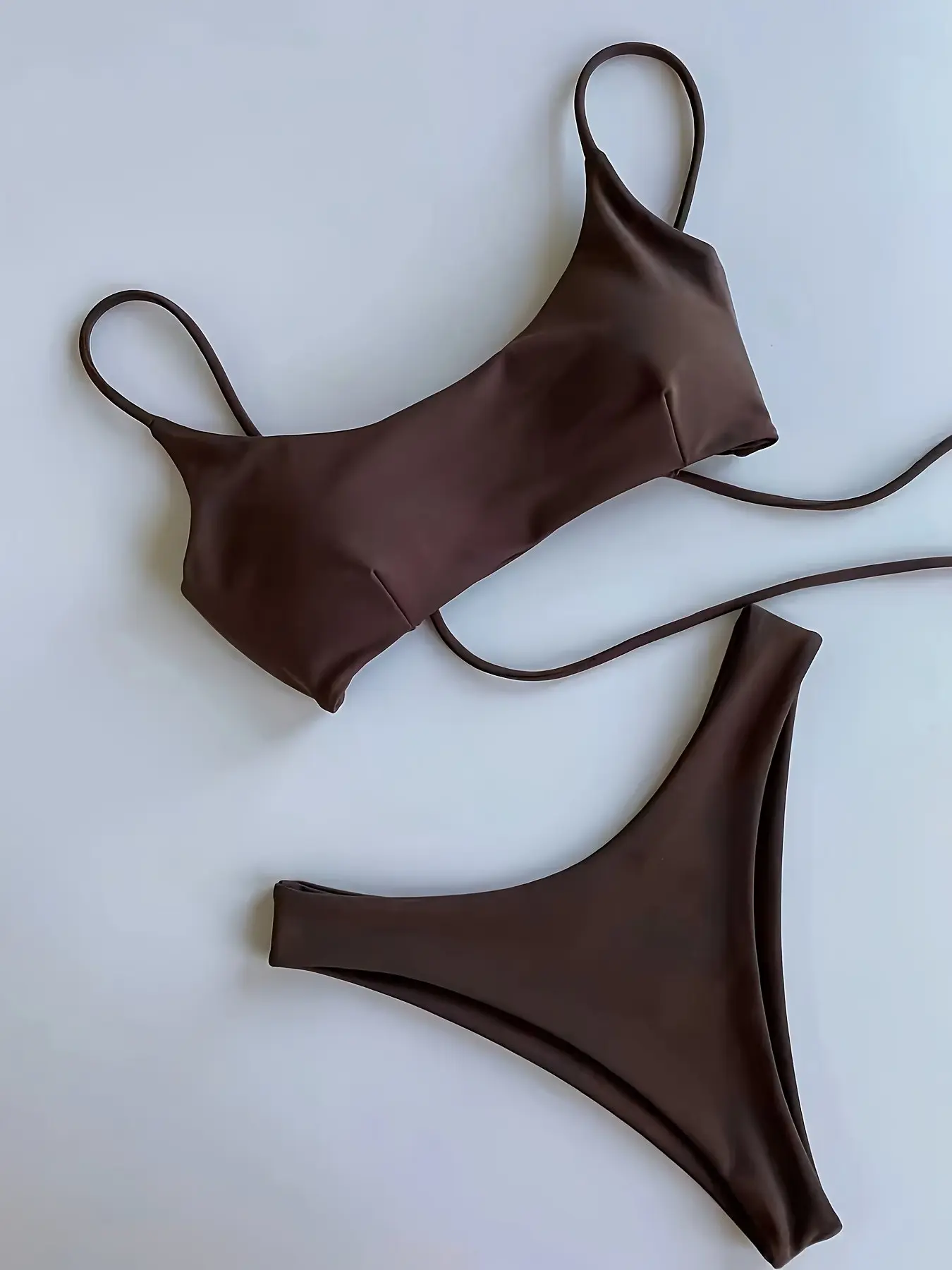 European/American style sexy solid-color women's strapless back-buckled bikini swimsuit Stretchy Swimwear