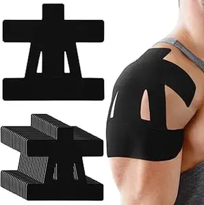 Elastic Kinesiology Sports Tape for Shoulder Support – Pre-Cut, Waterproof & Breathable Athletic Tape for Pain Relief and Muscle Recovery (Black)