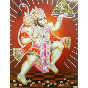 Unframed Art - Flying Lord Hanuman HINDU GOD POSTER with glitter picture 16x24 (9826) - Canvas Poster Decor Room Artistic Ornaments Wall Print
