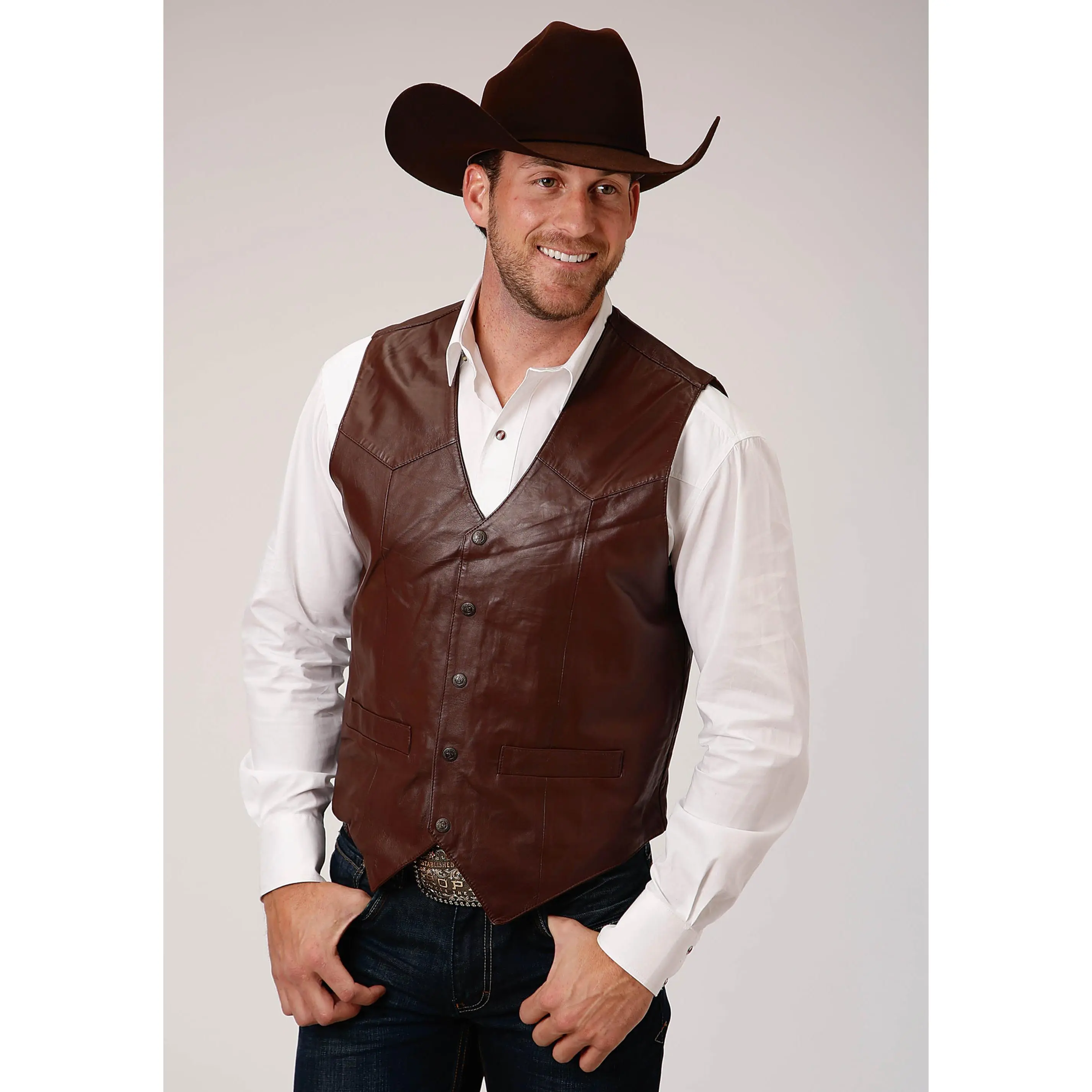 Men's Roper Brown Lamb Leather Western Vest