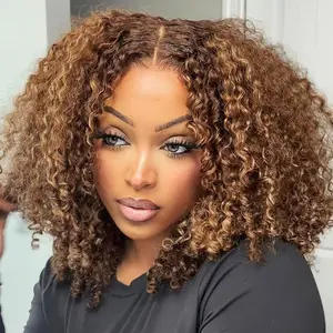 Curly Bob Wig Human Hair Wigs Highlight Ombre Lace Front Wigs Human Hair 4/27 Honey Blonde Real Human Hair Wig Pre Plucked 13x6 HD Pre-plucked Deep Curly Short Bob Wigs for Women dealsforyoudays