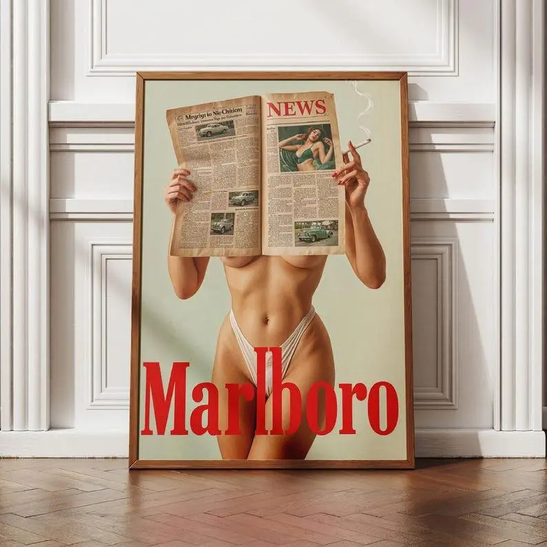 Vintage Cigarette Western Poster Wall Art, Retro Marlboro Print, Marlboro Model Bikini Poster, Magazine Posters Preppy