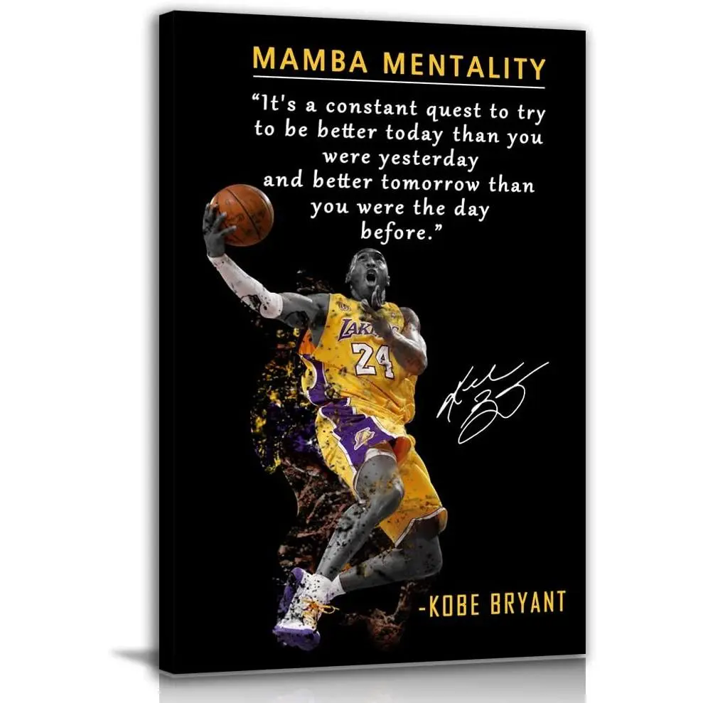 Kobe Bryant Motivational Poster Canvas Wall Art • Mamba Mentality Quote Canvas Wall Art • Basketball Player Sports Home Decor • Motivational Artwork for Home, Office, Gym Wall Decor Decoration Artistic