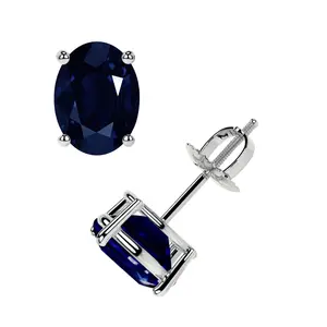 Classic Four Prong Oval Cut Blue Sapphire Stud Earrings (1.30cttw)- EBS002-6X4-AA