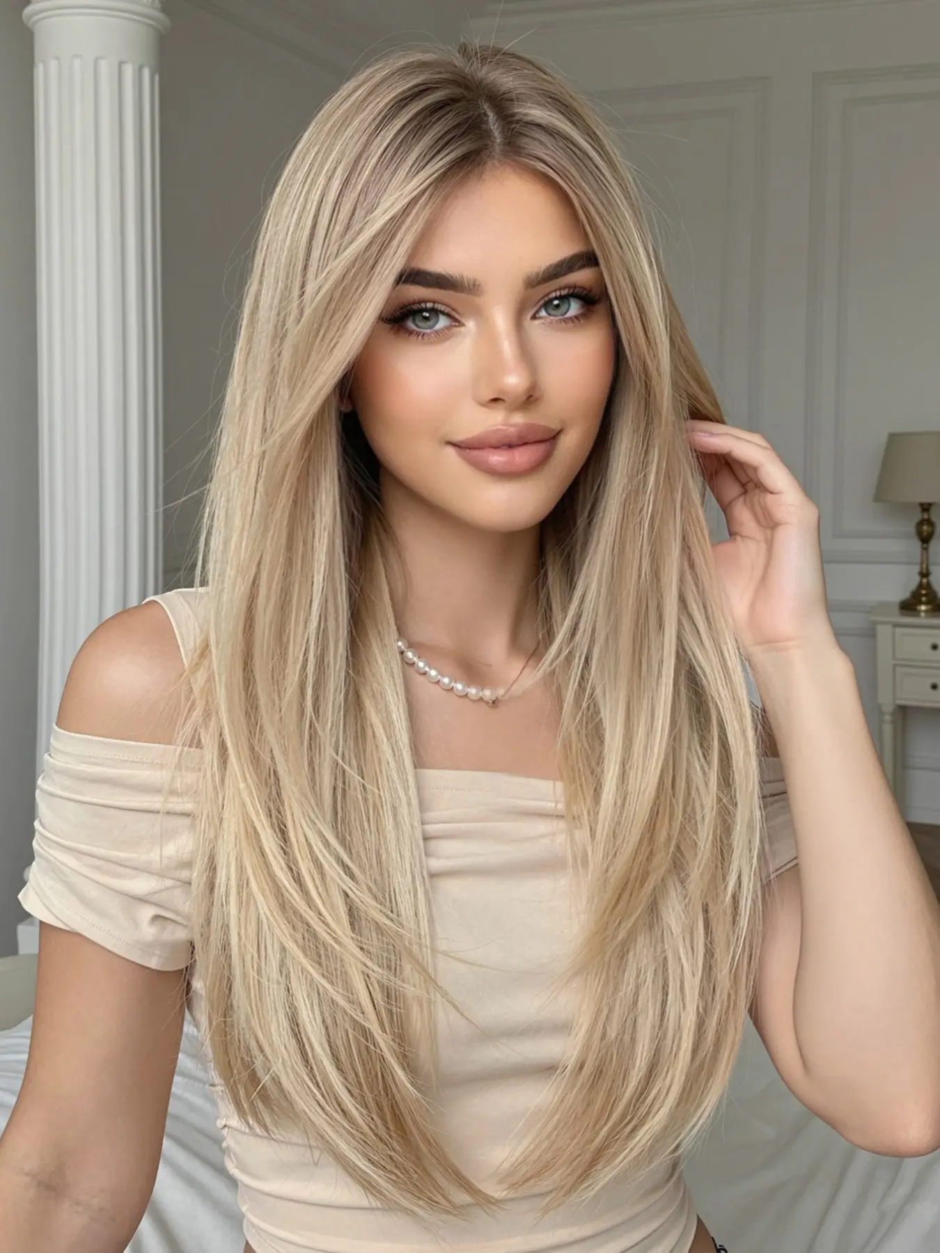 Honey Blonde Straight Wig ✨ Dark Root Accents  | Heat Resistant Fiber Synthetic Material Wigs Hairstyle Wigs Artificial Wig