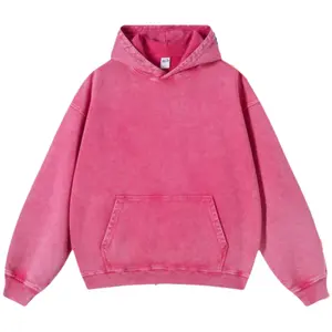Acid Wash Hoodie Oversized Vintage Unisex Hoodie with Pockets for Men Women Couples Cotton Distressed Look Pink