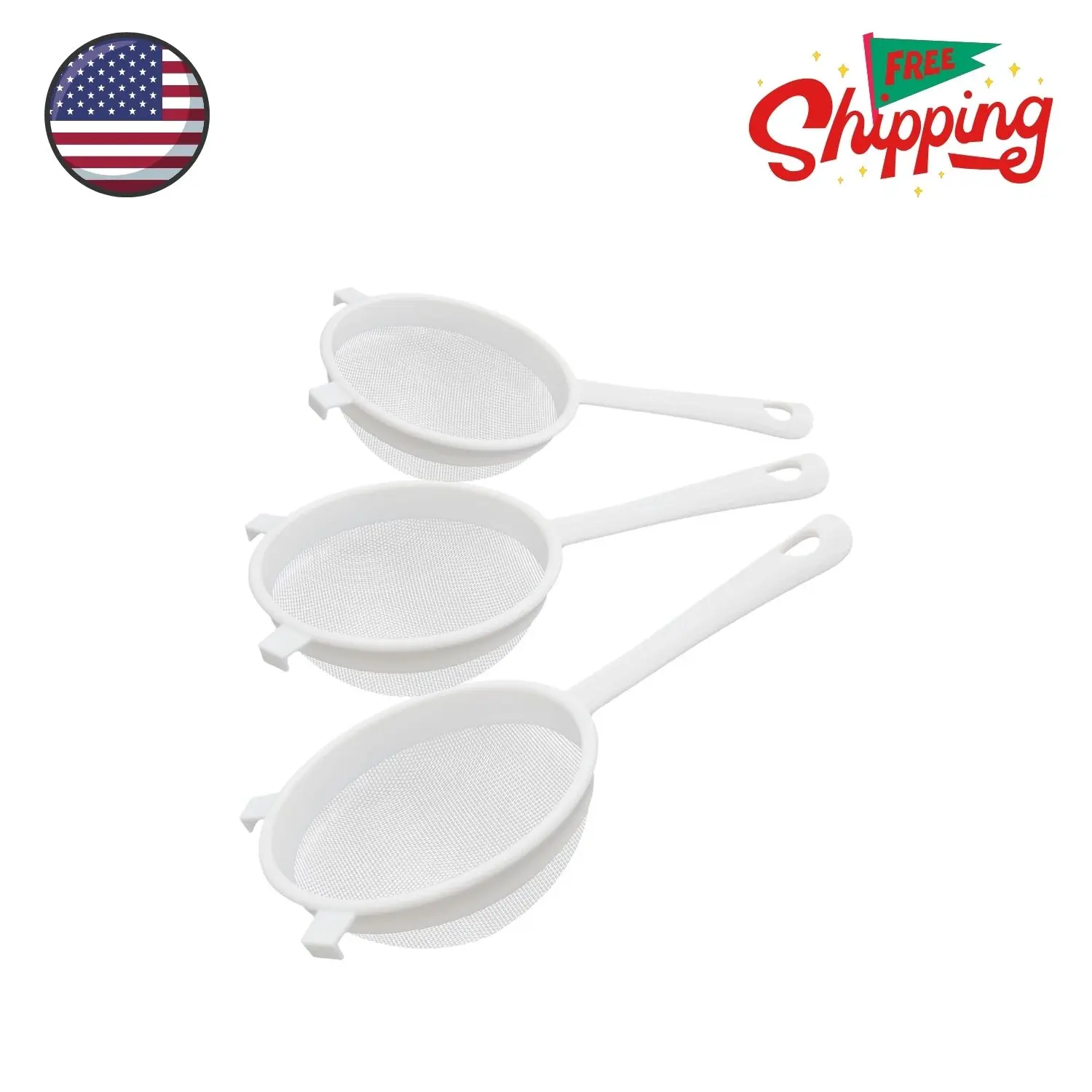 3 Pcs Plastic Nylon Fine Mesh Kefir Strainer Set with Handle