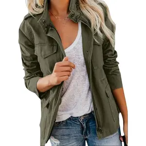 Women’s lightweight jacket — front zipper closure and functional pockets, suitable for daily wear, travel, and office use; machine-washable jacket — H-shaped casual hunting jacket with durable snap fasteners