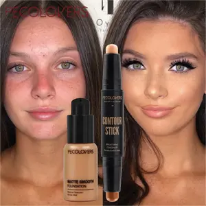 2pcs Matte Finish Face Sculpting Kit - Oil-Control BB Cream & Double-Ended Highlight Stick, Buildable Foundation for Flawless Base, Sweat-Proof Longwear, Ideal for Daily Contour & Travel Touch-Up - Professional Face Makeup Set