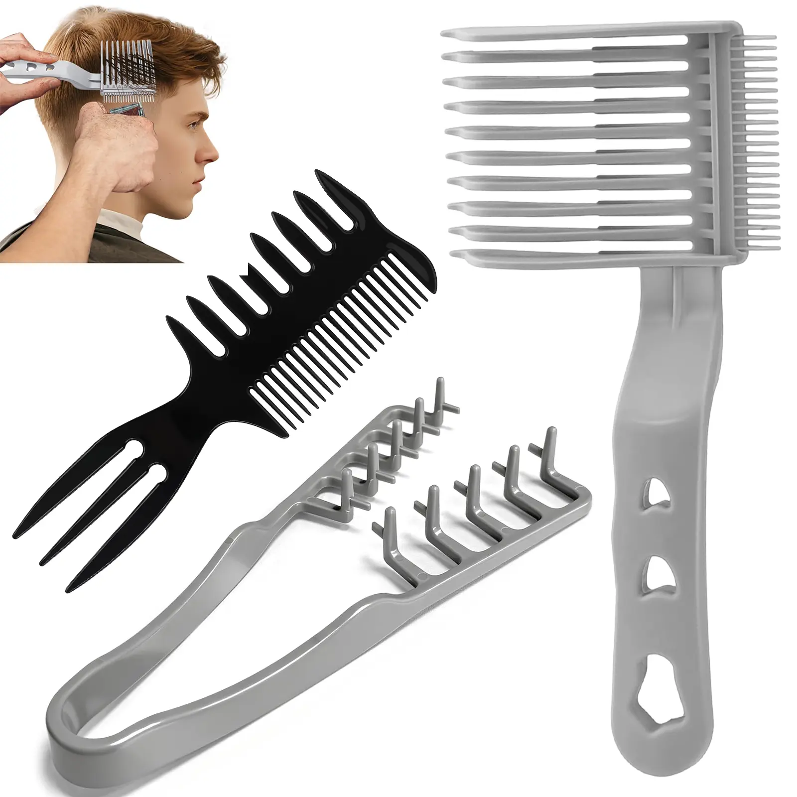 Fade Guide Comb Set, Barber Blending Comb for Clipper Over Comb Cutting, Professional Hair Fade Tool for Men, DIY Self Haircut at Home or Salon