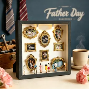 DIY Mini Museum of Dad Photo Frame -Father‘s Day Gifts DIY Shadow Box with Gold Mini Frames & Figures - The Ultimate Personalized Gift for Parents, Couples, and Best Friends
