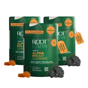 3 Pack ROOT LABS Alpha Shilajit Gummies, 10 in 1 Complex Supplement, 4000mg Pure Himalayan Shilajit with KSM-66 Ashwagandha, Maca, Tongkat Ali & Black Pepper Extract, No Sugar Added, 60 Count Per Bottle