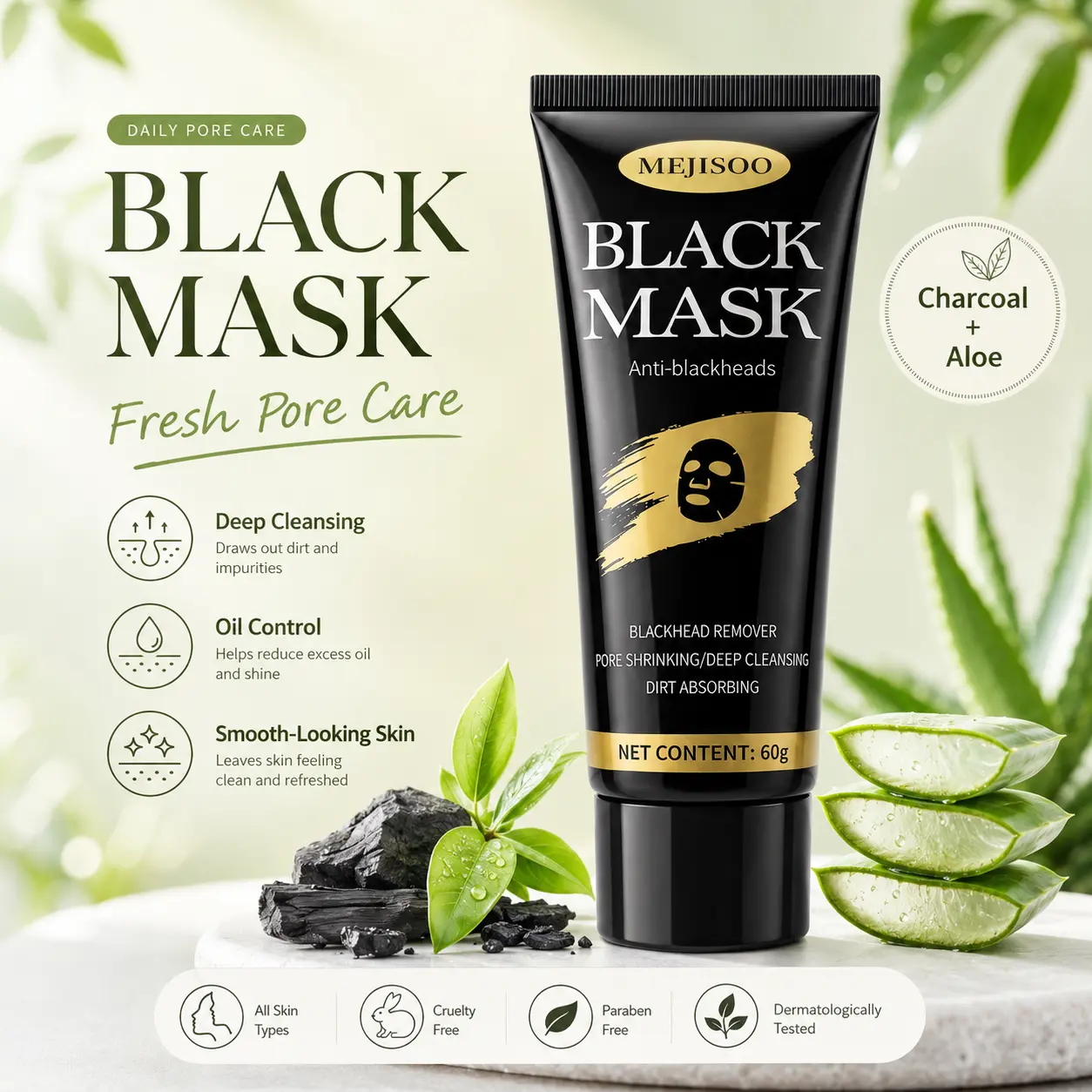 Blackhead Peel Off Mask, Charcoal Facial Mask for Deep Cleansing & Pore Care, Oil Control Face Mask with Smooth Peel-Off Texture for Fresh-Looking Skin, At-Home Skincare Routine