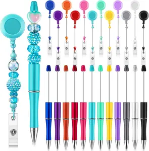 24 sets of DIY beading kits, including 12 beading pens and 12 beading badge rolls (extendable employee identification tags with belt clip fixation device) suitable for nurses, teachers for making gifts, office, school supplies