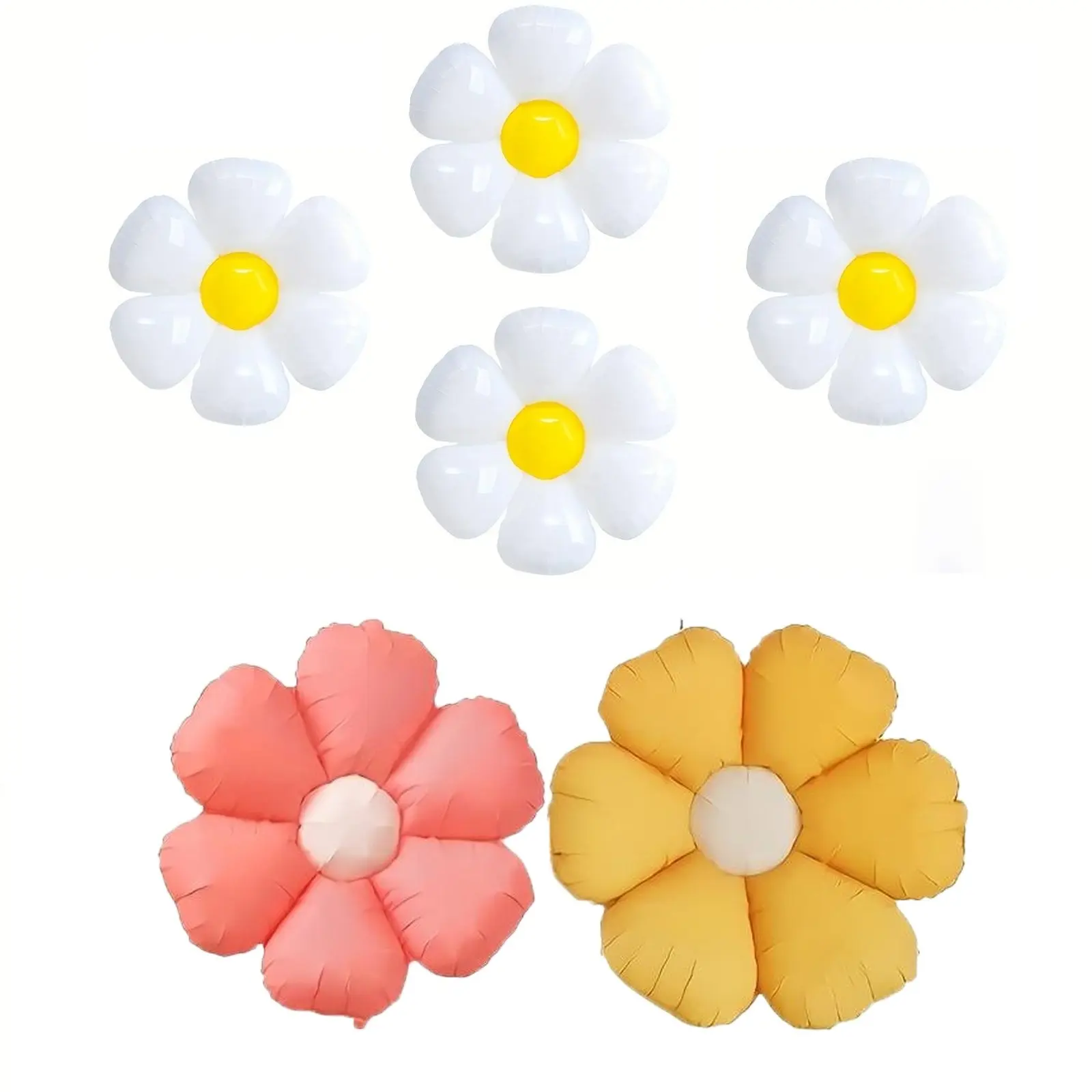 6 Piece Daisy Flower Balloons, Aluminum Foil Round Multicolor, Party Balloons, Perfect for Summer Parties, Easter, Mother's Day, Graduation, Harvest Celebrations