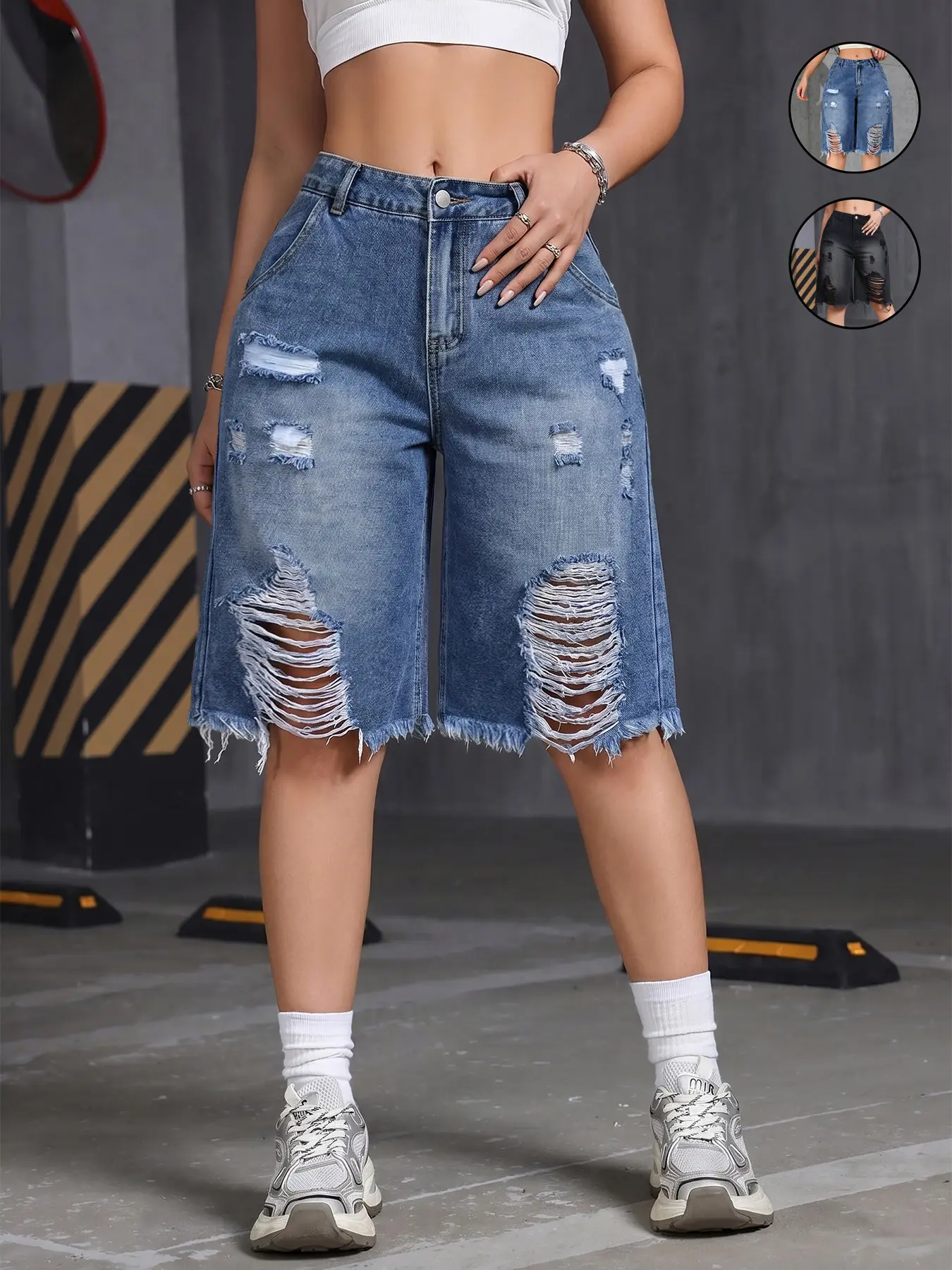 Women's Casual Loose Fit Distressed Ripped Denim Shorts, Washed Vintage Jean Shorts, Comfortable Trendy Streetwear for Summer Daily Wear, Stylish Womenswear, Casual Comfy Shorts