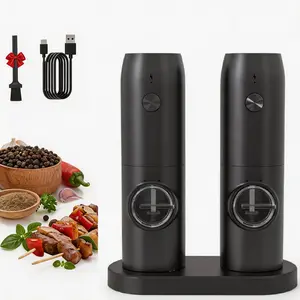 Fathersdaygift Summervibes GlowUp Electric Salt and Pepper Grinder Set of 2,Auto Pepper Mill,USB Rechargeable, Adjustable Coarseness,One-handed Operation,Refillable,Grinders with Charging Base LED Light Kitchen Seasoning Utensils Kitchenware Home