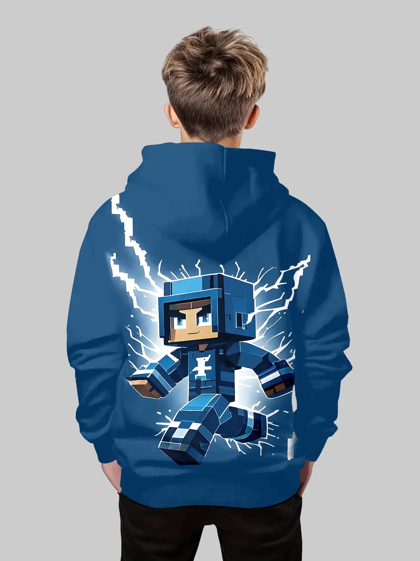 Boys' Fashion 3D Print Hoodie Sweatshirt, Casual Long Sleeve Pullover with Pockets, Stretch Polyester Blend, Ideal for Daily & Outdoor Wear