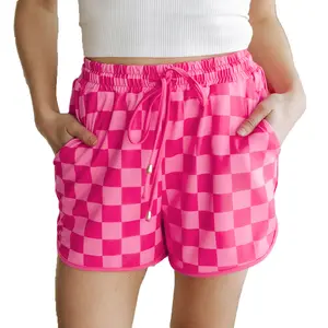 Chic Checkered Drawstring Elastic Waist Casual Shorts