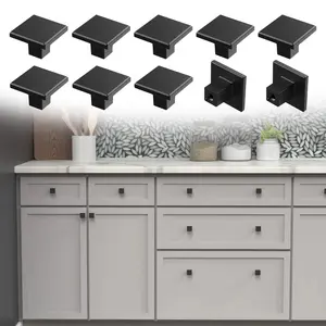 10PCS Square Solid Cabinet Knobs - Matte Black Furniture Hardware Handles for Kitchen Cabinets Bedroom Dresser Wardrobe Cabinet Pulls