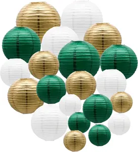 21Pcs Paper Lanterns Green/Gold/White Hanging Decorative Chinese Japanese Round Paper Lantern Lamp for Birthday Wedding Bride Shower Home Party Decoration Garden Accessories - Home Improvement.