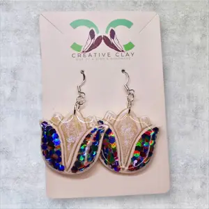 Black Glitter Tulip Earrings | Handmade Polymer Clay | Sterling Silver .925 Hooks | Lightweight & Hypoallergenic | Southwest-Inspired Dangle Earrings