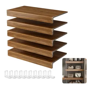 ( WALNUT Color ) 5 Pcs Wire Shelf Covers, Foamed PVC Wire Rack Covers for Removable Closet (Not Wood), Pantry Shelves for Cabinet Bathroom Kitchen Shelving Decoration