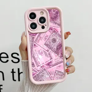 Glitter Money Pattern Phone Case, Soft Silicone, Fully Protected and Shockproof For iPhone 16 15 Pro Max 14 14Pro 13 12 11 X 16promax Y2k Stylish Pink