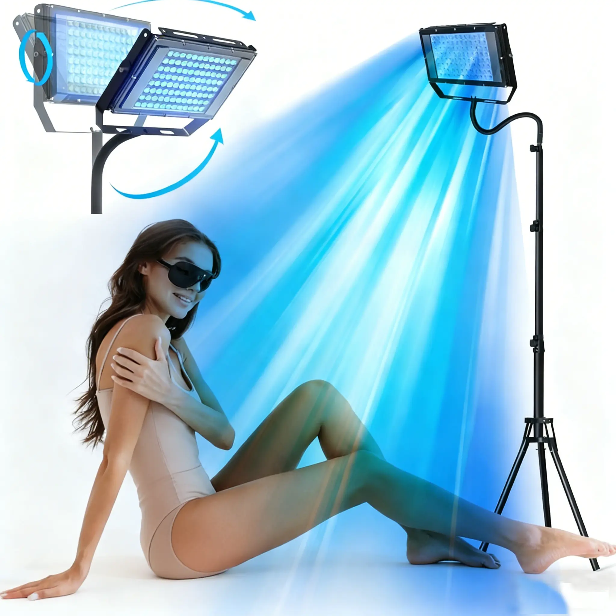 JITESY 50W Compact Adjustable Indoor Solarium Lamp - 2 Modes, 5 Brightness Levels, 460/480nm Spectrum, Desk Face Targeting, Adult Salon/Home Use for Melanin Production & Natural Beauty (Face & Body Tanning), Tanning Lamps, Indoor Use, 50W Power, Fullbody,