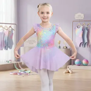 Girl's Classic Ruffle Sleeve Tutu Skirted Leotard Dress for Dance, Gymnastics and Ballet - Elegant Ballet Costume with Flared Skirt Perfect for Recital Performance, Kids Dancewear, Gymnastics Leotard, Comfortable Stretch Fabric for Girls