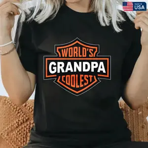 World's Coolest Grandpa Nickname Gift Motorcycle Grandma/Dad /Mom Print Back Font Shirt Sweatshirt Hoodie, Father's Day Tee Birthday Gift from Grandkids/Kids Menswear Top，100% Cotton Unisex T-Shirt S-5XL