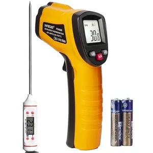 Long Probe Thermometer Included, Infrared Thermometer Cooking Digital Temperature Gun with Self Calibration -58~752℉(-50~400℃), Non-Contact Laser Temp Gun with Backlit (NOT for Human), Max Min Measure