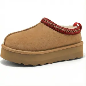 Women's Braided Leather Outdoor Suede Platform Slippers Cozy Fuzzy Slip-On Shoes for Women Warm Winter Clogs Fluffy Fur Lining Clogs for Autumn Winter Warm Walking Shoes