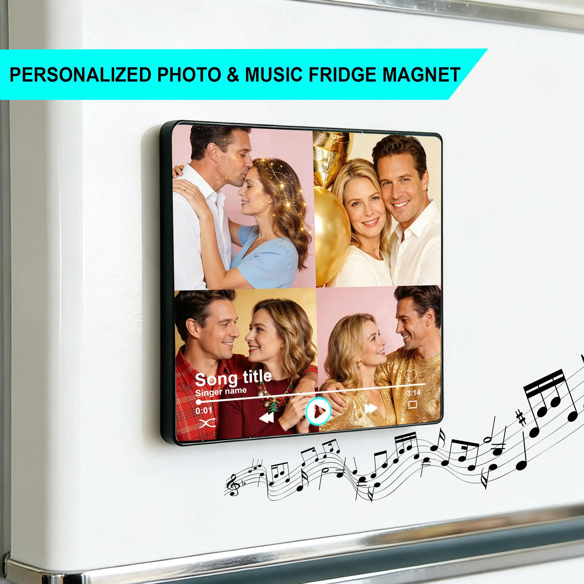 Personalized Bluetooth Speaker Fridge Magnet with Custom Photo and Music, magnetic refrigerator magnet music box8MB Built-in Music Storage, Wireless Magnetic Audio Player for Kitchen, Desktop,  Decor, Unique Gift for Family, Friends and Couples Smartphone