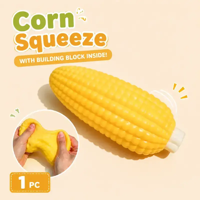 Corn Building Block Squishy Ball, Vegetable Fidget Squeeze Toy, Cute Party & Holiday Gift for Kids & Adults