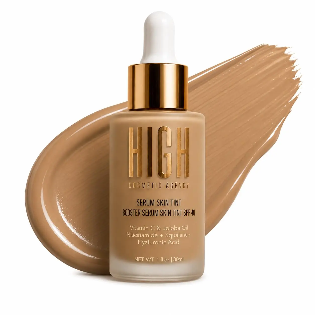 High Cosmetic Agency Booster Serum Skin Tint SPF 40 | Tinted Moisturizer with Niacinamide, Hyaluronic Acid & Vitamin C | Lightweight Buildable Coverage | Broad Spectrum SPF 40 | Tan Sanvia Medium Neutral