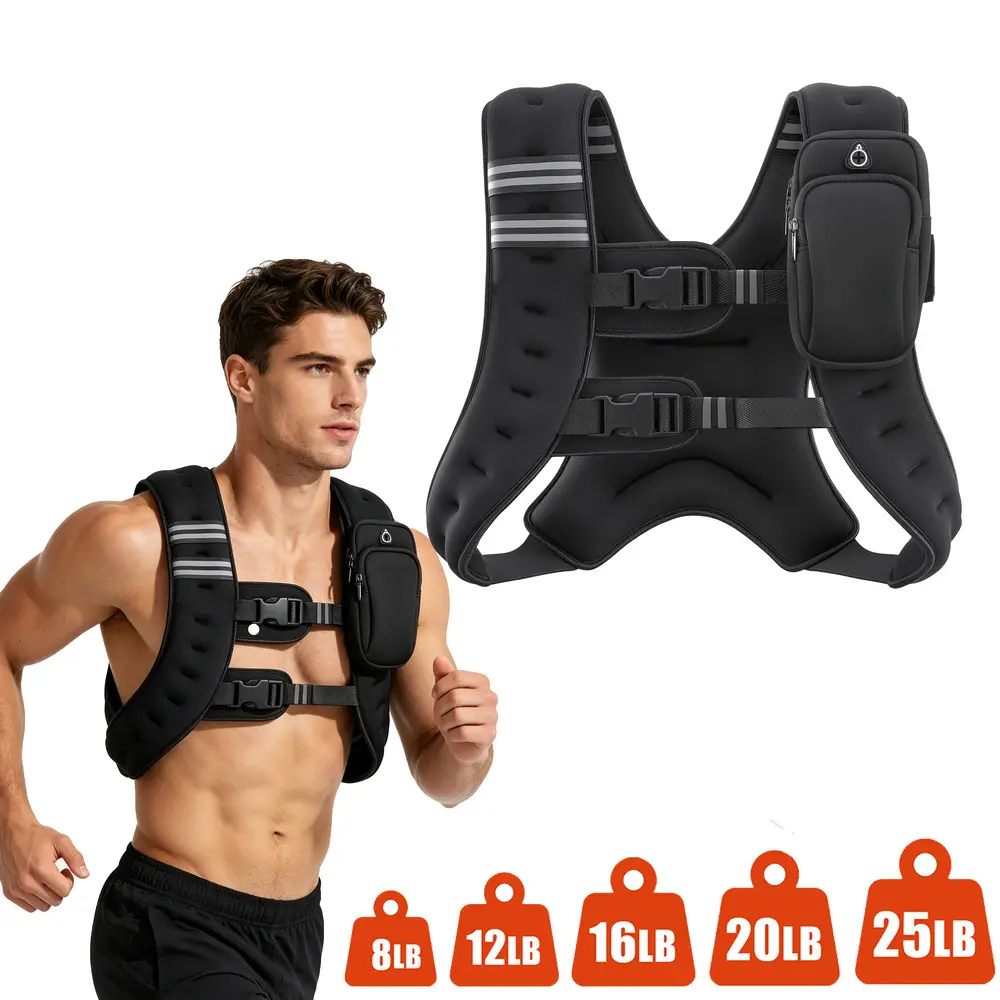 Women's Weighted Vest for Rucking & Fitness Training, 8/12/16/20/25lbs, Dual Buckle Straps, Reflective Strip, Detachable Phone Bag, Anti-Slip Fit Rucking Gear, Detachable Bag