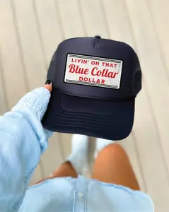 Livin On That Blue Collar Dollar DTF PRINTED Trucker Hat