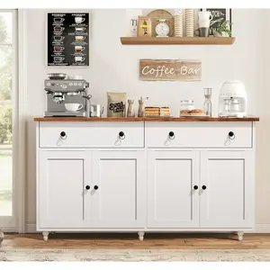 [Memorialday] HOMBCK 55'' Sideboard Buffet Cabinet, Mid-Century Kitchen Buffet Storage Cabinet with 2 Drawers & 4 Doors, Coffee Bar Cabinet