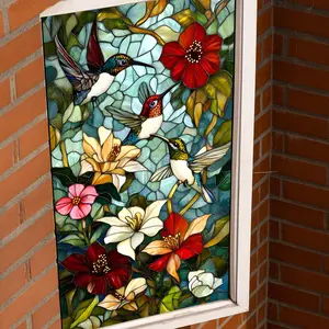 Hummingbird & Flower Pattern Static Cling Window Sticker, Double Sided Window Decal, Decorative Sticker for Home Living Room Bedroom, Ornaments, Window Decorations Supplies