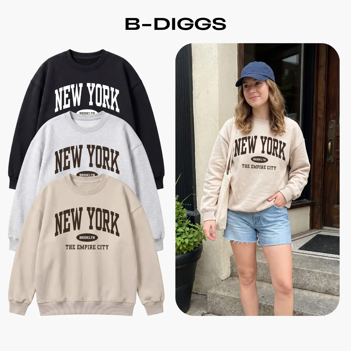 New York Sweatshirt, Trendy NYC Graphic Crewneck, Brooklyn Vintage Pullover, Women's Casual Fall Sweatshirt, Streetwear Top