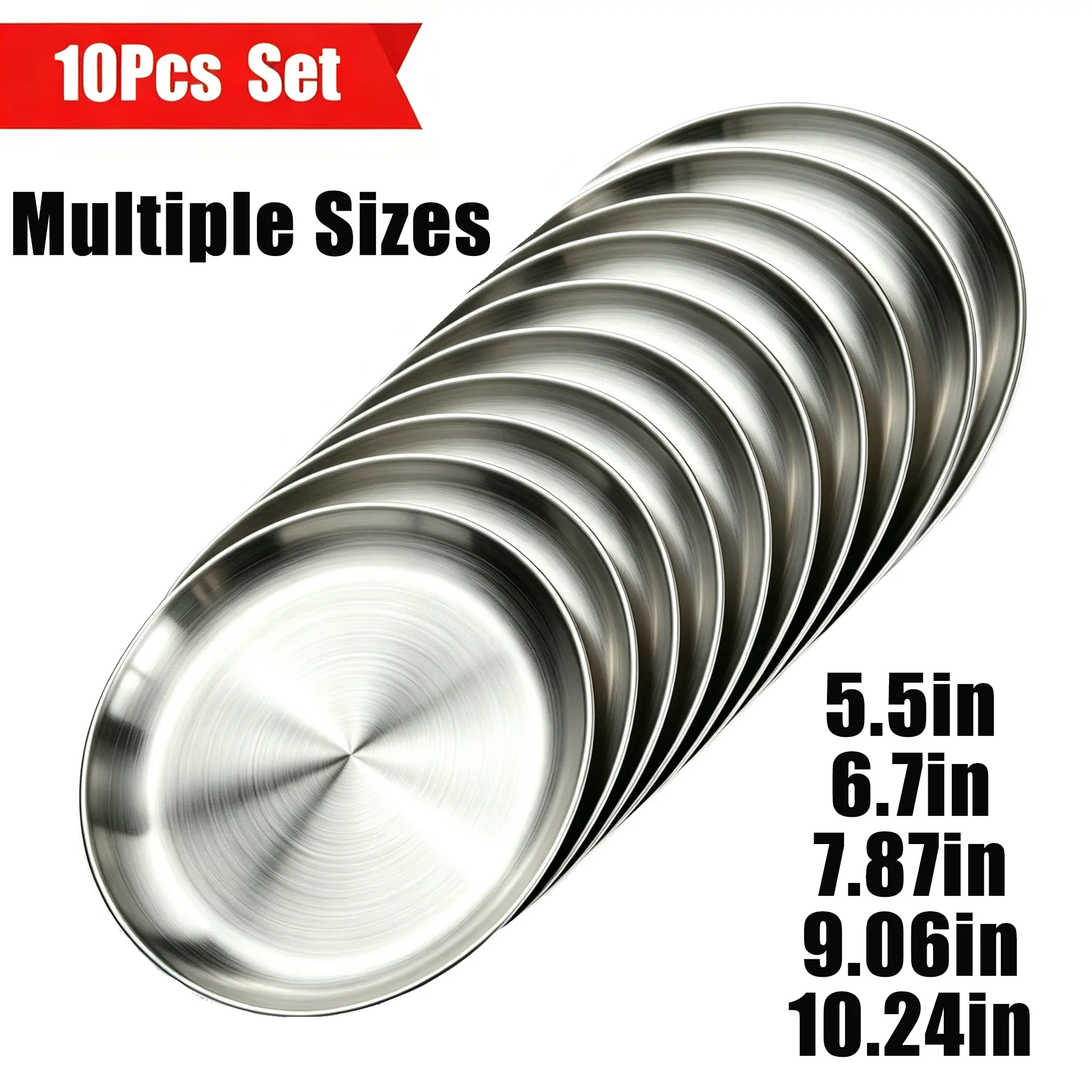 10pcs 304 Stainless Steel Dinner Plates, Durable Kitchenware, Non-Toxic BPA-Free Dishwasher-Safe for Home & Outdoor Use Cutlery