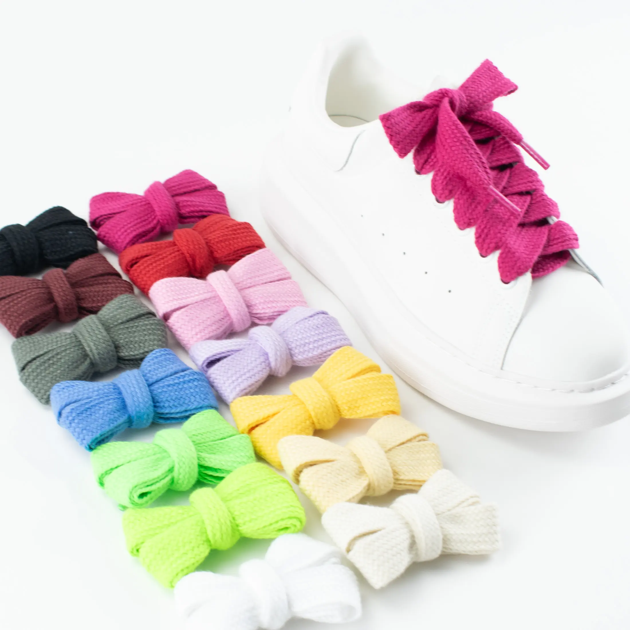 Polyester 2cm Widened Flat Shoelaces, Durable Plain Large Shoelaces for Sneakers, Cold Wash Compatible All-Seasons Shoe Accessory