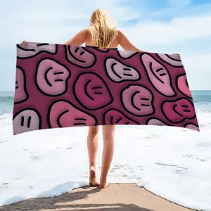 Aesthetic Smiley Beach Blanket, Large Sandproof Towel for Pool Vacation, Reusable Beach Towel, Print Pattern, Made in China