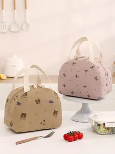 Cute Bear & Bowknot Pattern Lunch Bag, Reusable Large Capacity Insulated Tote Lunch Bag, Portable Lunch Box for School Work, Picnic and Travel, Durable Lunch Bags, Cute Bento Bag